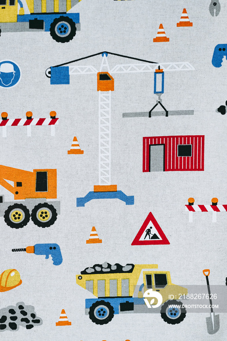 Tissu avec des motifs d’enfant camions et outils de transport - Arrière plan motifs sur le thème des transports