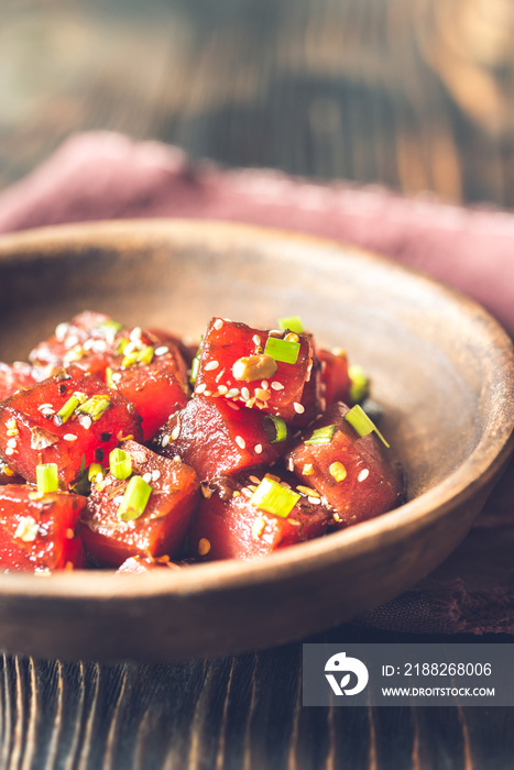 Bowl of poke - traditional Hawaiian dish