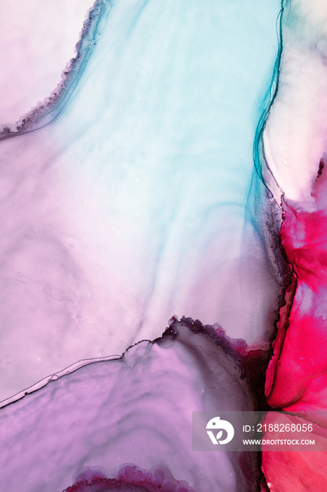 Alcohol ink sea texture. Contemporary art. Abstract art background. Multicolored bright texture. Fragment of artwork. Modern art. Inspired by the sky, as well as steam and smoke. Trendy wallpaper.