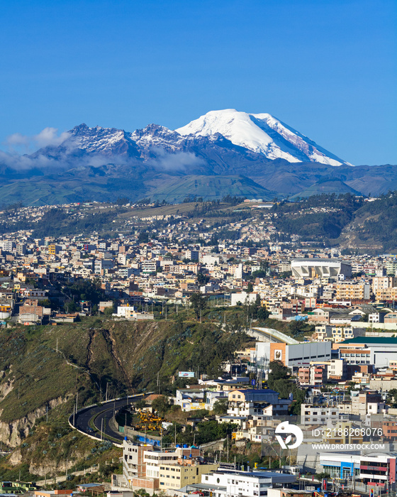 Landscape with a volcano and a beautiful city