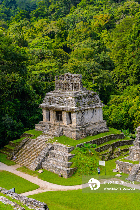 Aerial Panorama of Palenque archaeological site, a pre-Columbian Maya civilization of Mesoamerica. Known as Lakamha (Big Water). UNESCO World Heritage