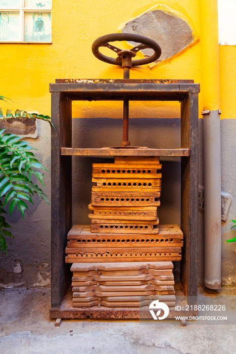 Old press for cigars in Garachico, Tenerife. Old-fashioned handmade way to make cigars.