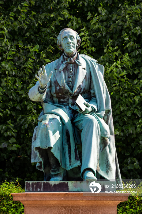 Statue of Hans Christian Andersen, danish fairy tales writer in a park in Copenhagen, Denmark