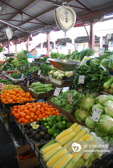Fruit and vegetable stalls at Queen victoria Market.