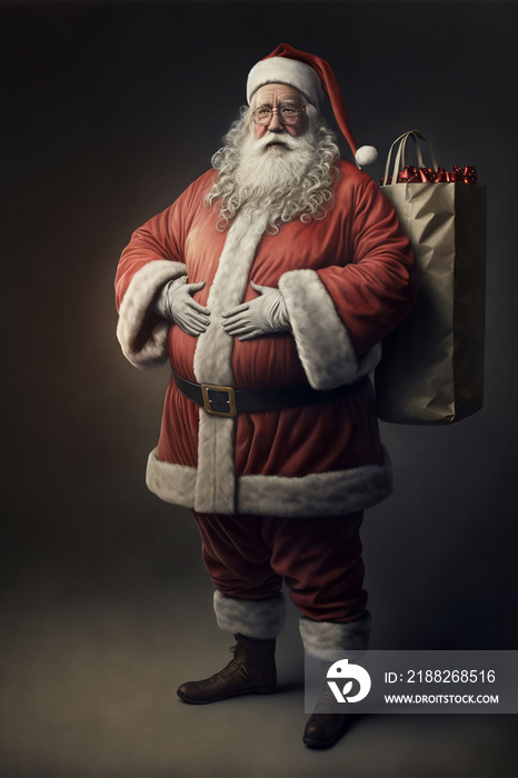 Real Santa Claus carrying big bag