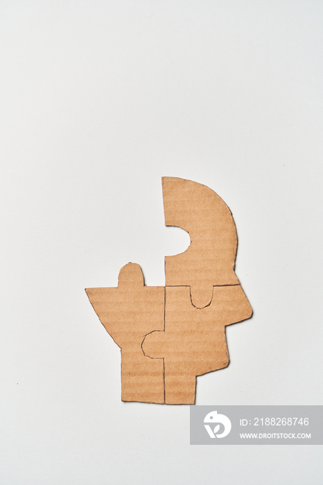 Memory loss due to neurodegenerative diseases such as Alzheimer’s and senile dementia. Head silhouette with jigsaw puzzle