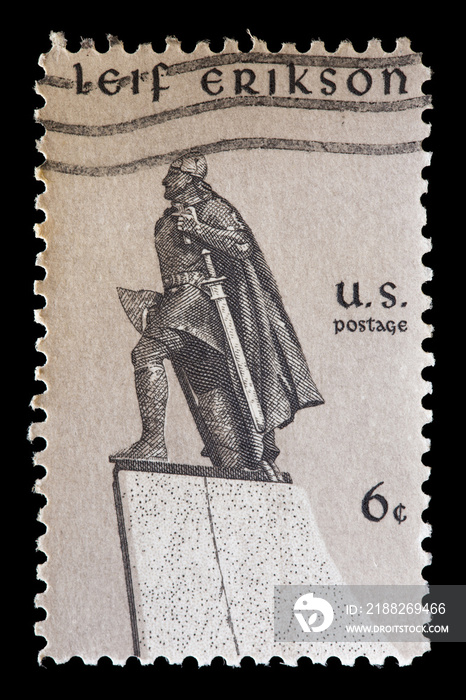 United States used postage stamp showing the viking explorer Leif Erikson