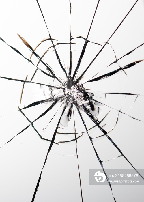 Cracked glass on a white background texture