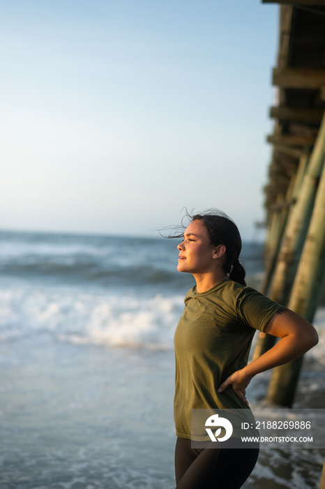 Marine veteran trains every morning on the beach to stay in shape just like when she was on active duty.