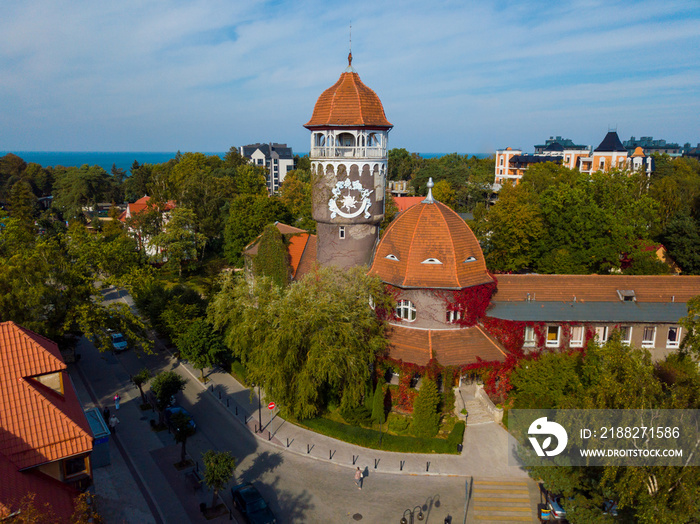 Old water tower city landmark, Svetlogork, Russia