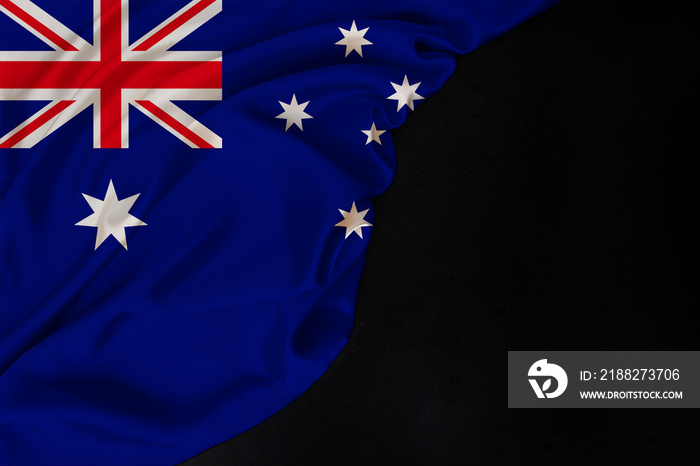 color national flag of modern state of Australia, beautiful silk, black blank, concept of tourism, economy, politics, emigration, independence day, copy space, template, horizontal