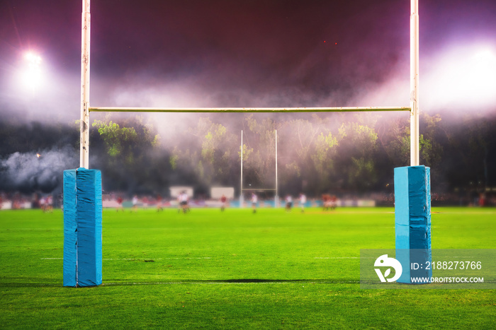 American Football, Rugby arena. Goal post, Professional Game in night, Super Bowl concept photo