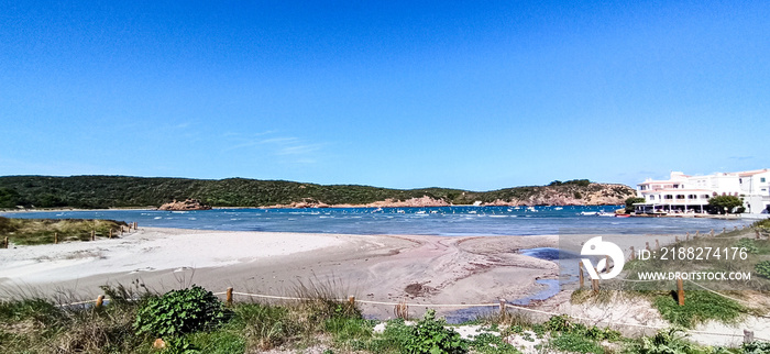 View and landscape of Es Grau, Menorca, Balearic islands Spain.