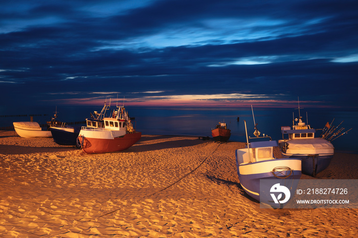 Fishing boats on the beach in Uniescie