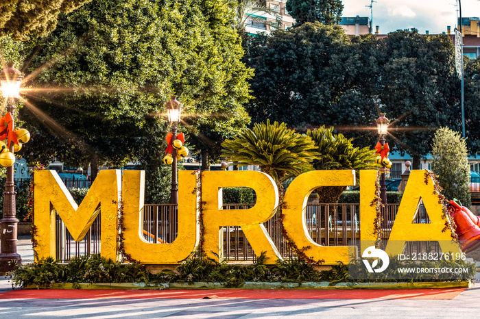 Christmas decoration in Murcia city, Spain. Letters of Murcia.