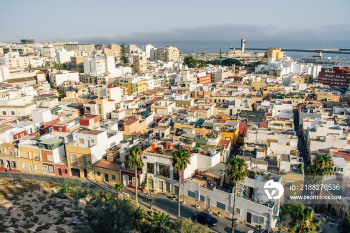 View of the city of Almería from above in a sunny afternoon