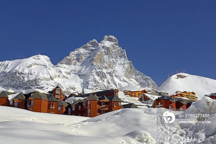 Matterhorn peak - Monte Cervino, Italy. Mountain situated on the border between Switzerland and Italy, over the Swiss Zermatt and the Italian town of Breuil-Cervinia