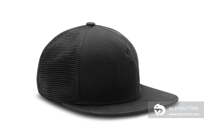 Black snapback cap isolated on white background with clipping path.