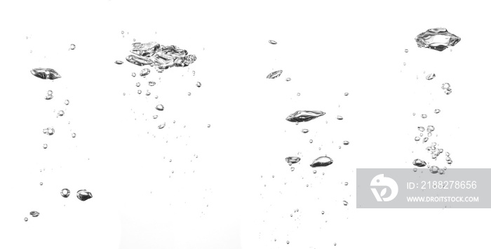 set water bubble black oxygen air, in underwater clear liquid with bubbles flowing up on the water surface, isolated on a white background