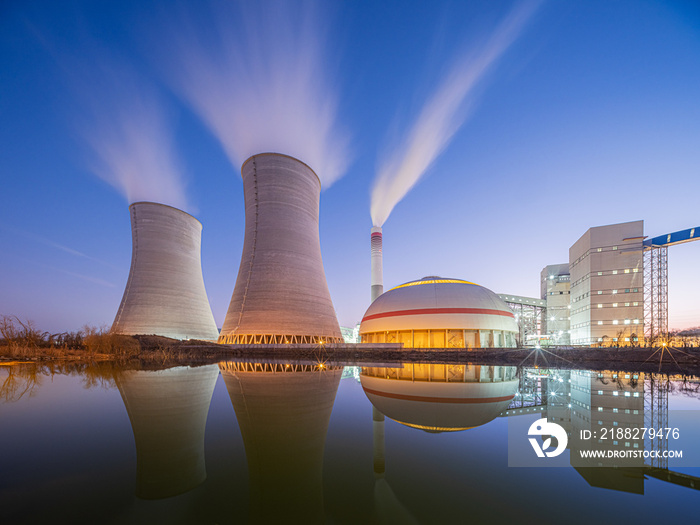 At dusk, the thermal power plants