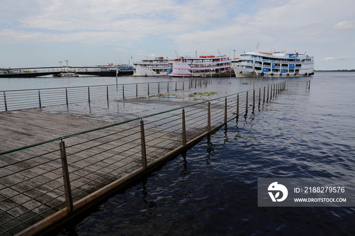 A flooded pier is seen in the Port of Manaus during the rise of Negro River waters due to heavy rains and La Nina phenomenon, state of Amazonas, Brazil.