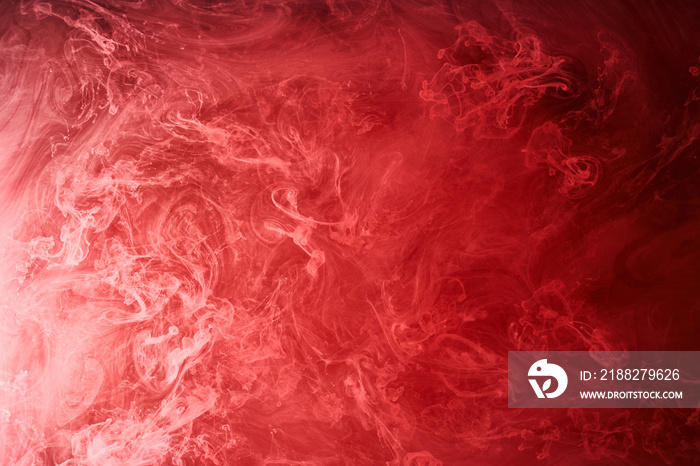 Abstract red ocean background, ruby paints in water, vibrant bright smoke scarlet wallpaper