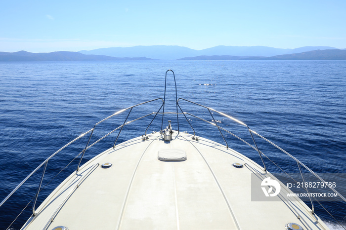 Beautiful seascape during summer holidays. Taken from the yacht on a sunny day. Traveling in Saronic Gulf Greece.