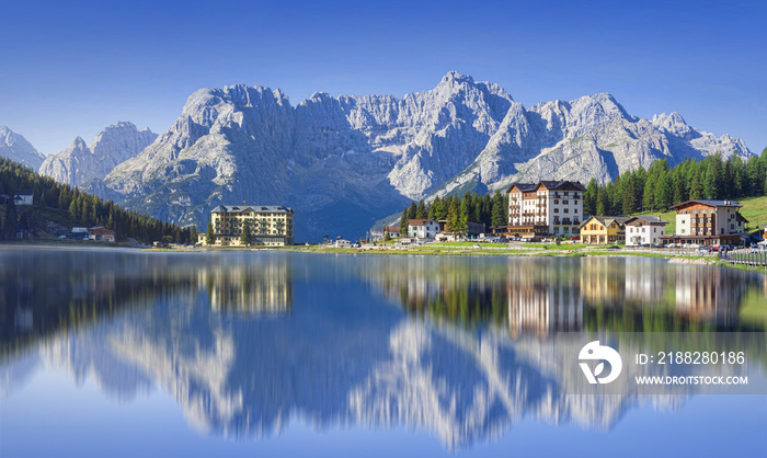 Misurina lake in Dolomites, Italy landscape