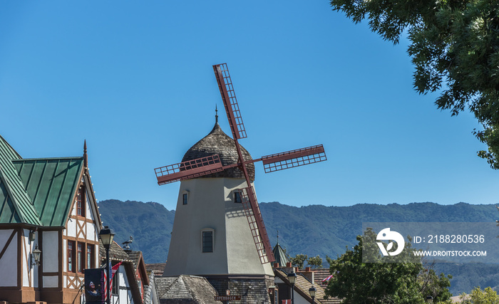 Danish windmill houses in a tourist town in California