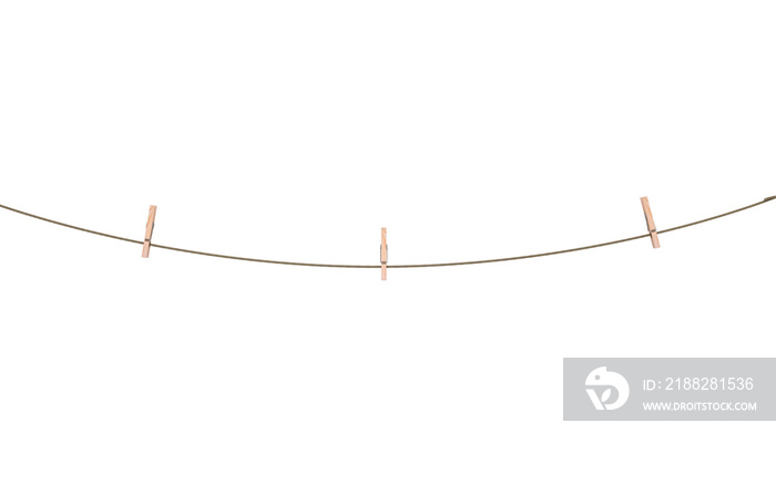 rope with clothespin isolated 3d illustration