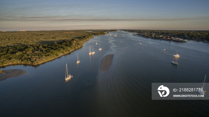 Aerial view of Indian River at New Smyrna Beach, FL