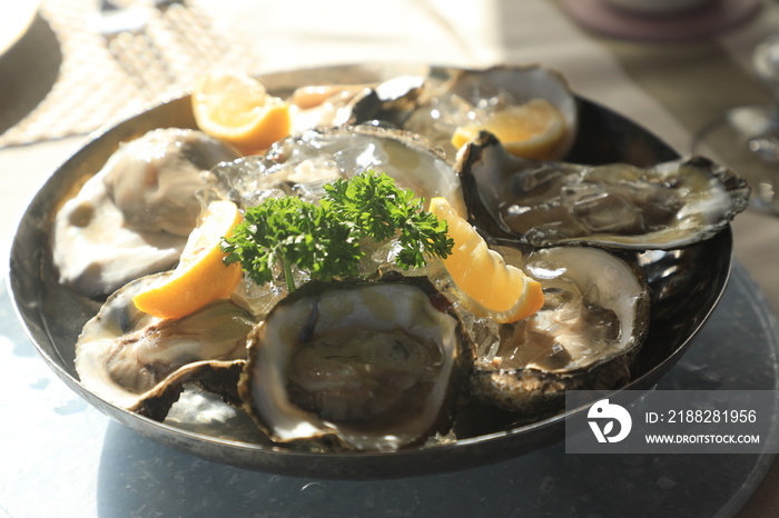 Luxury seafood arranged on a plate placed on a cruise ship