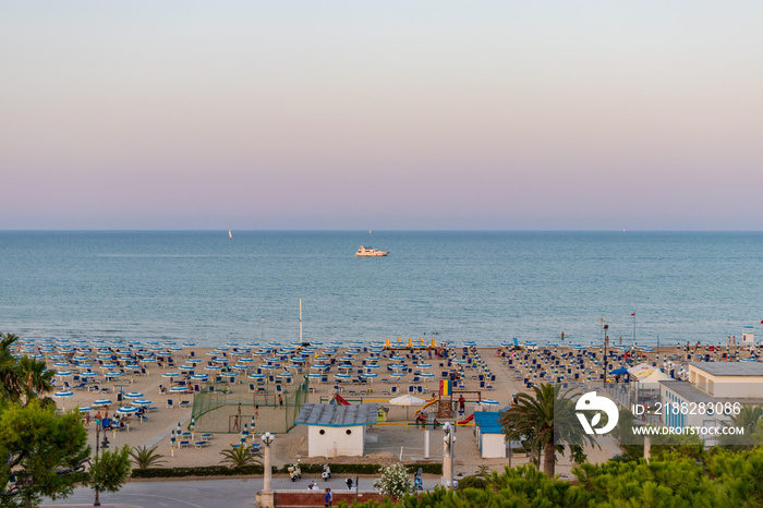 view of the promenade at sunset in summer, Giulianova, Teramo, Italy