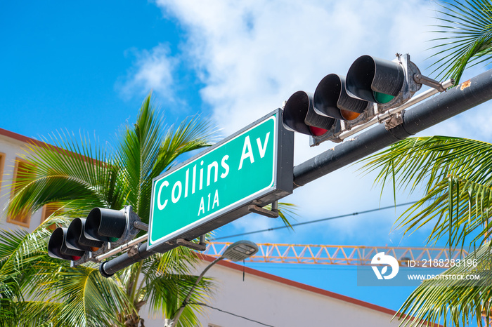 Street sign of famous Collins Avenue, Miami, Florida, USA