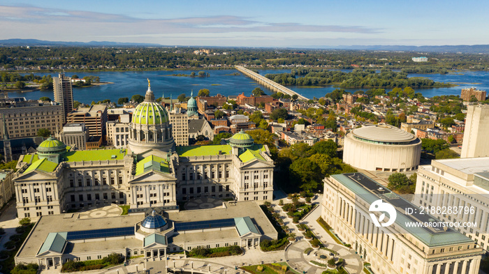 Aerial Perspective Harrisburg state capital of Pennsylvania along on the Susquehanna River