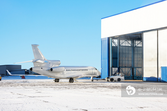 Aircraft is delivered inside the aircraft hangar for maintenance.