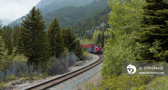 Canadian Pacific freight train passing through the bow valley