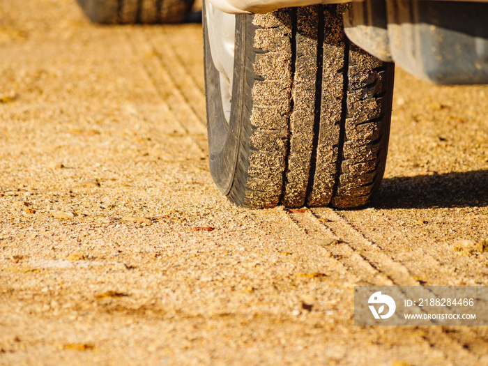 Dirty wheel and tyre at camper car.