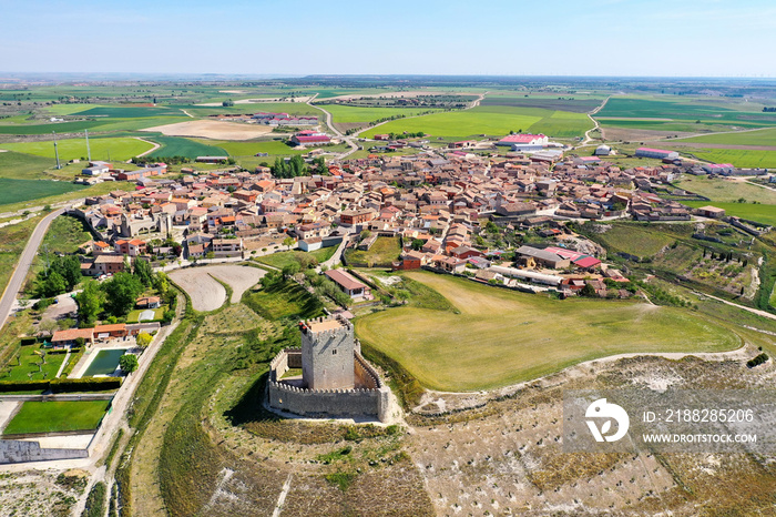 Panoramic aerial view of the castle of Tiedra, Valladolid