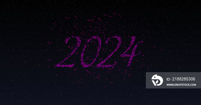 Image of 2024 in shimmering pink letters and fireworks