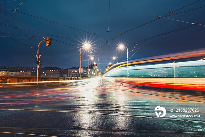 Crossroad in rainy night