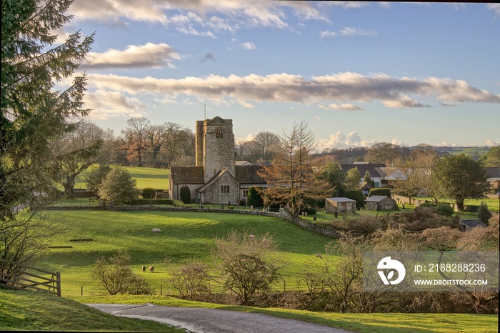 A view of A view of St Bartholomew’s Church and the village of Barbon