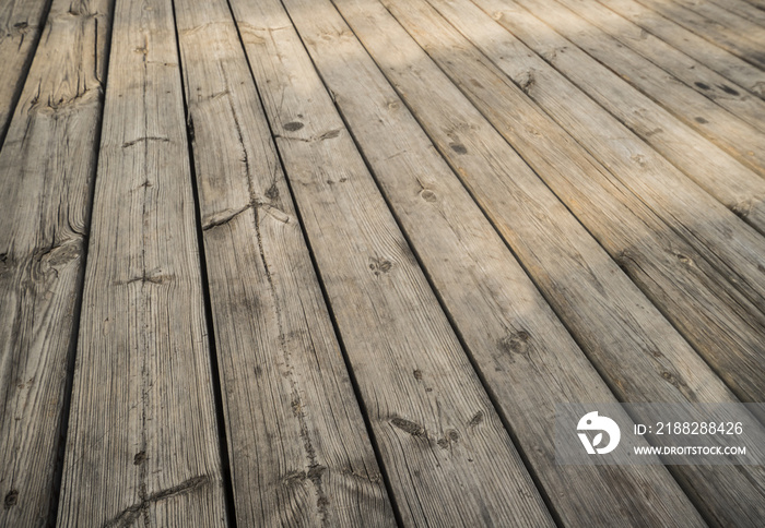 Close up of composite decking. Wood planks. Kiln dried wooden lumber texture background. Timber hardwood wall.(selective focus)