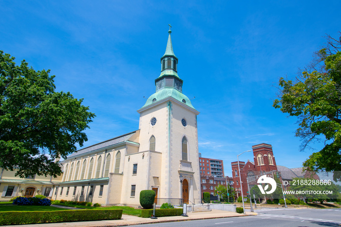 Trinity Lutheran Church at 73 Lancaster Street in historic downtown of Worcester, Massachusetts MA, USA.