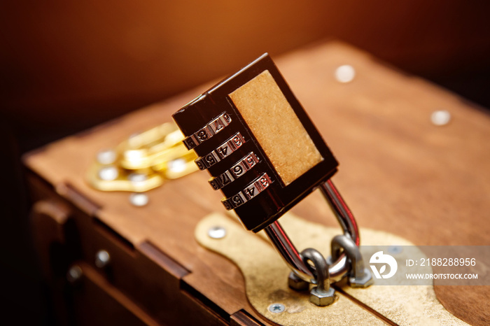 Combination lock on the old chest.