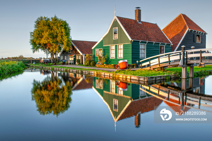 Traditional dutch wooden house in Zaanse Schans village