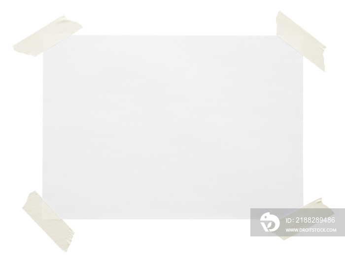 blank note paper with adhesive tape isolated on white background