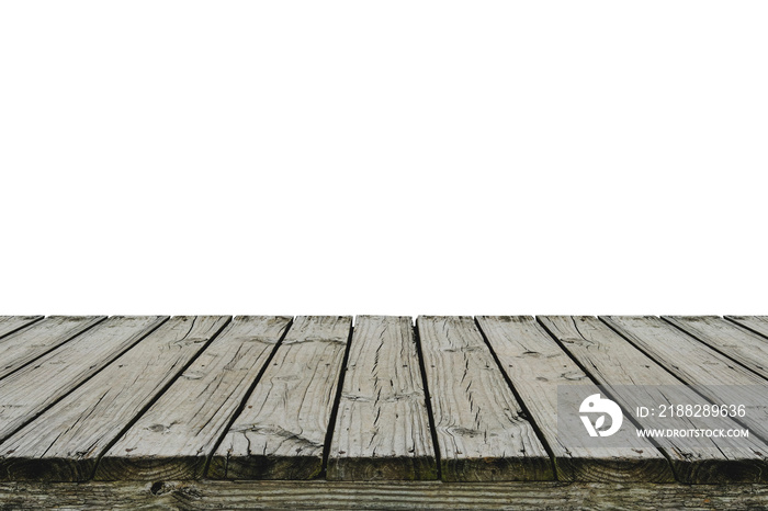 Old wood deck isolated on white background, for display or montage your products. Clipping Path Included.