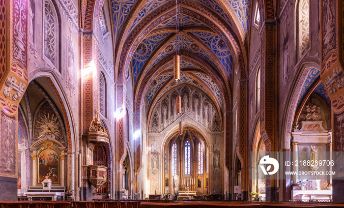 Interior of the Saint Alain de Lavaur cathedral, in the Tarn, in Occitanie, France