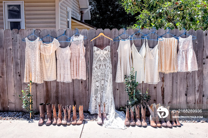 Wedding Dress and Bridesmaids Dresses and Boots